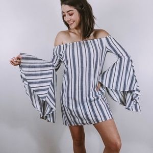 Lulu’s Blue White Striped Bell Sleeve Dress